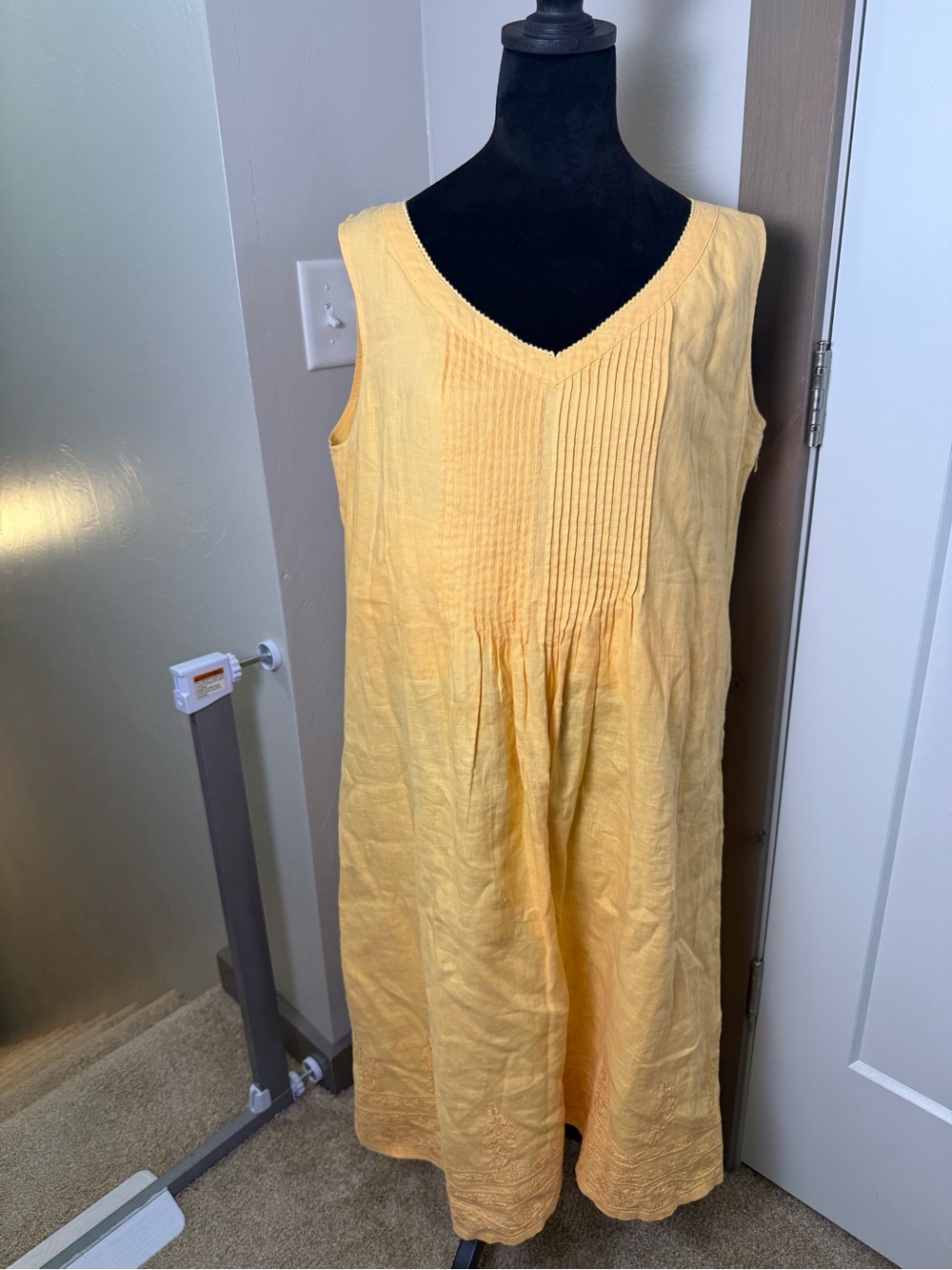 J. Jill Orange Melon Pleated V-Neck Maxi Dress 100% Linen Sleeveless Summer L
